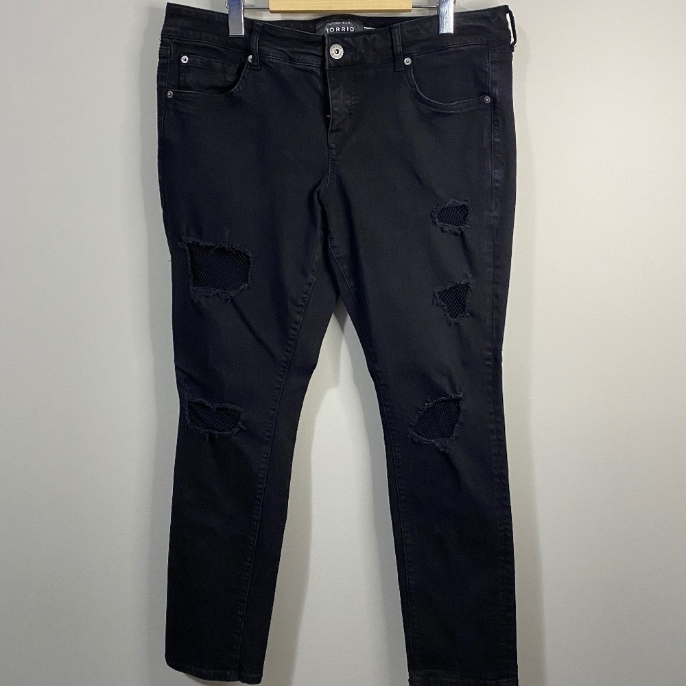 Torrid Premium Women's Distressed / Mesh accented Boyfriend Jeans Black Size 14R